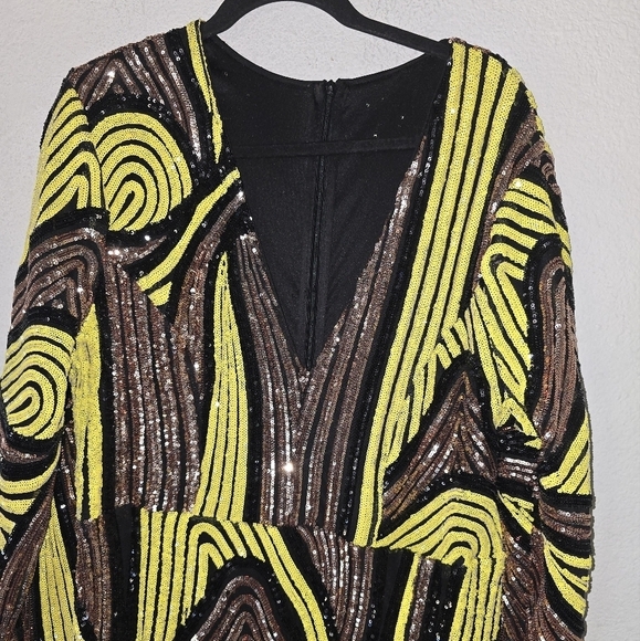 Women Colorblock Sequin Elegant Maxi Dress 3XL Plunge Side Slit Statement Piece - Picture 6 of 13